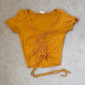 Mustard ruched Crop Top. Size Small.